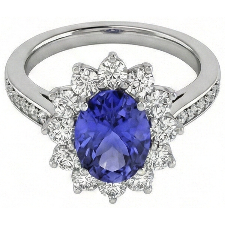 naturel oval tanzanite 3.75carats bague vue de profil