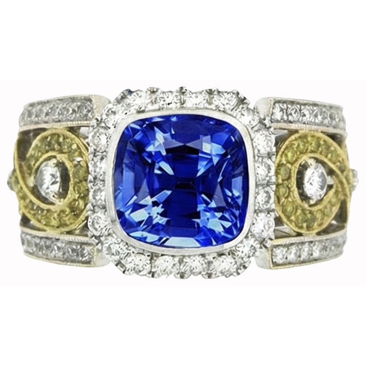 naturel round saphir 3.26carats bague angle de côté