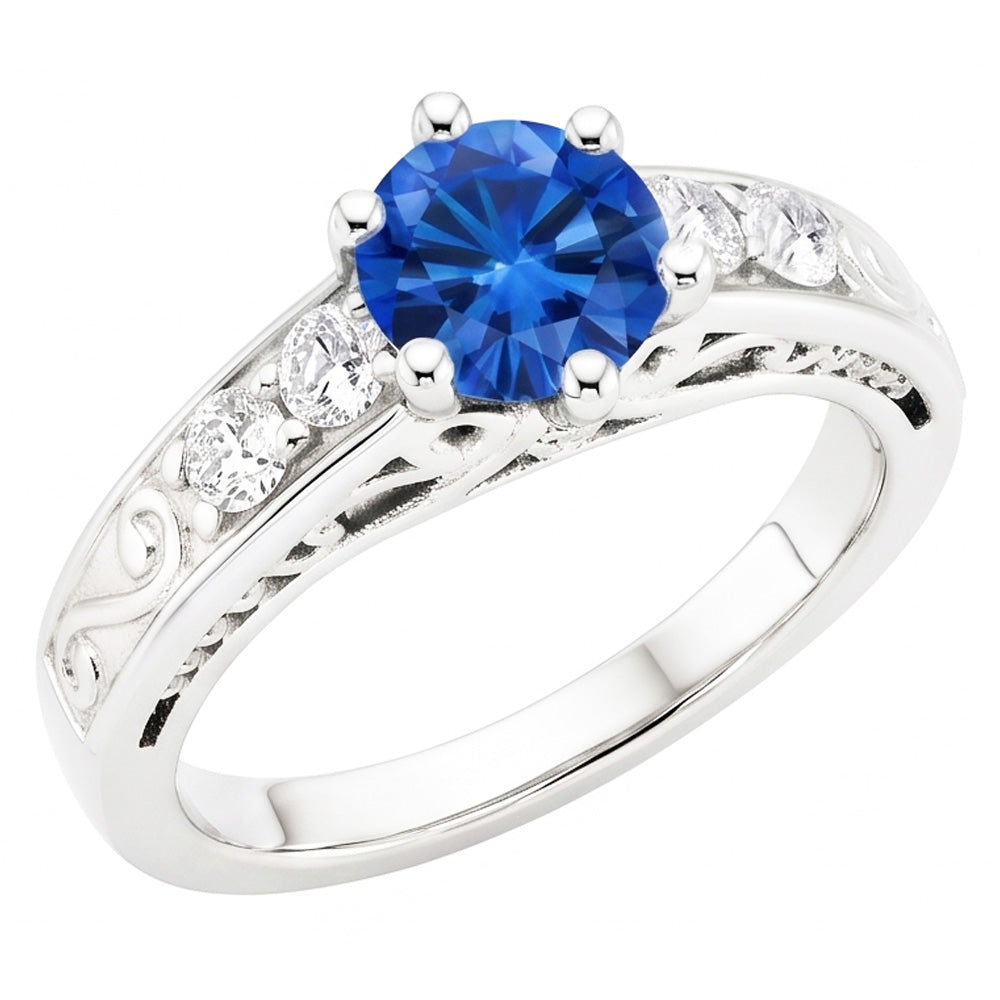 Bague Diamants Naturels Extraits des Mines ( et non cultivés en laboratoire ) Saphir Ceylan Ronds 2.60 Carats Or Blanc 14K