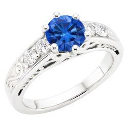 Bague Diamants Naturels Extraits des Mines ( et non cultivés en laboratoire ) Saphir Ceylan Ronds 2.60 Carats Or Blanc 14K