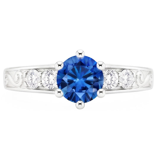 Bague Diamants Naturels Extraits des Mines ( et non cultivés en laboratoire ) Saphir Ceylan Ronds 2.60 Carats Or Blanc 14K