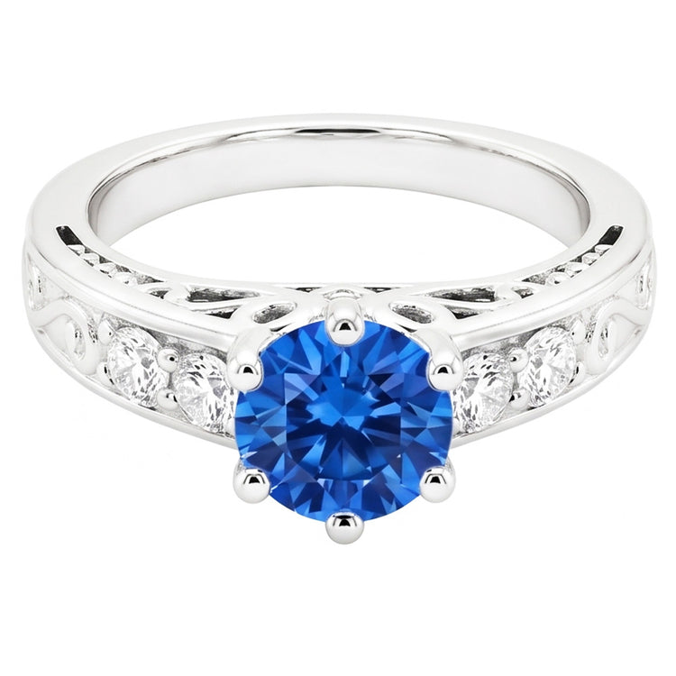 Bague Diamants Naturels Extraits des Mines ( et non cultivés en laboratoire ) Saphir Ceylan Ronds 2.60 Carats Or Blanc 14K