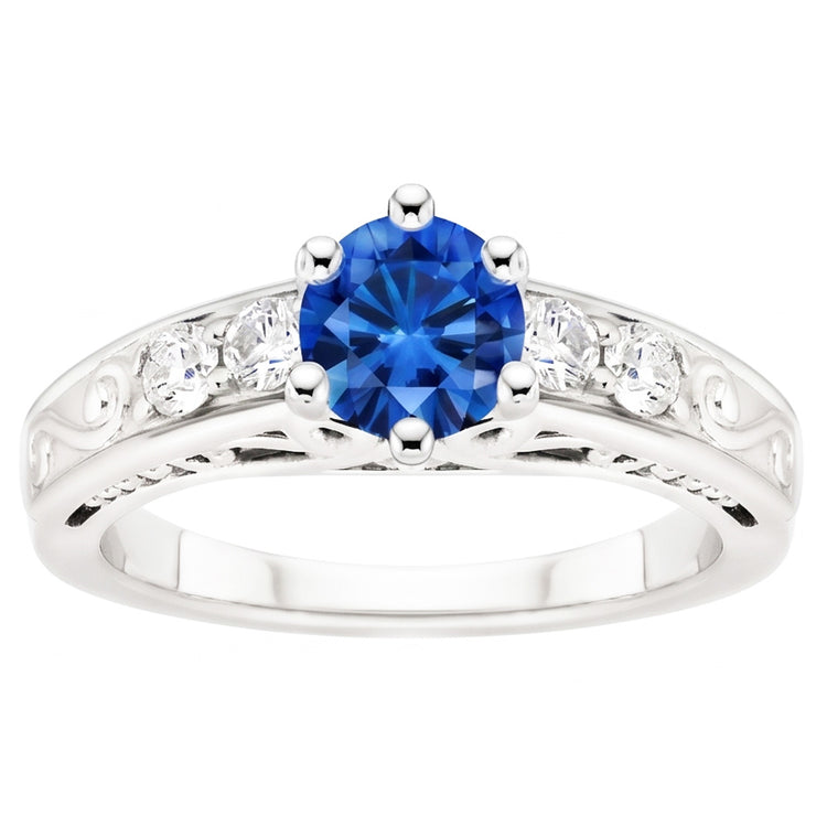 Bague Diamants Naturels Extraits des Mines ( et non cultivés en laboratoire ) Saphir Ceylan Ronds 2.60 Carats Or Blanc 14K