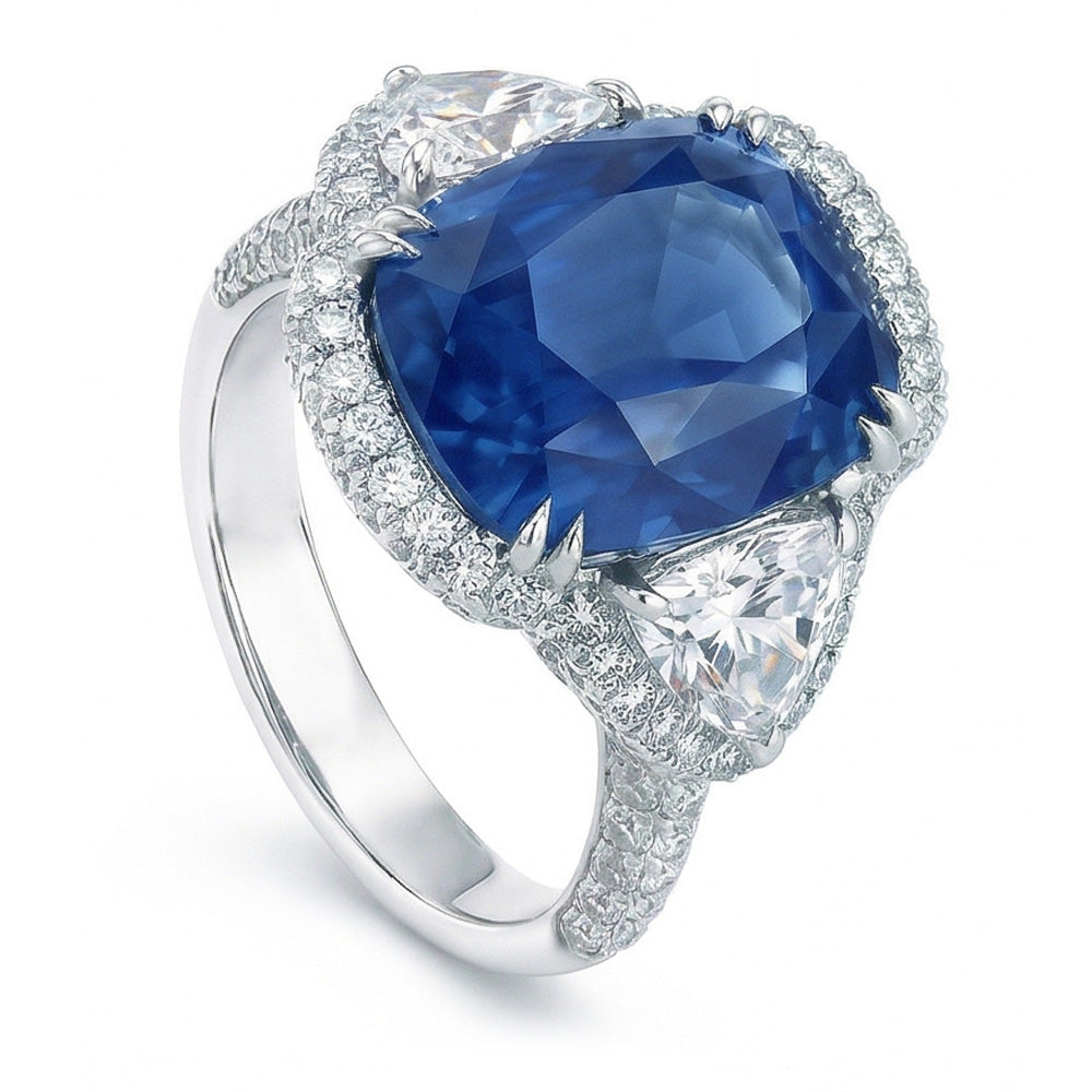 Bague Diamants Naturels Extraits des Mines ( et non cultivés en laboratoire ) Saphir Sri Lanka 5 Carats Or Blanc 14K