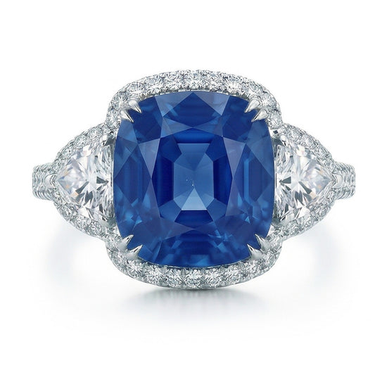 Bague Diamants Naturels Extraits des Mines ( et non cultivés en laboratoire ) Saphir Sri Lanka 5 Carats Or Blanc 14K
