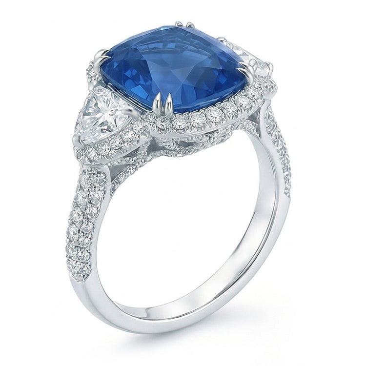 Bague Diamants Naturels Extraits des Mines ( et non cultivés en laboratoire ) Saphir Sri Lanka 5 Carats Or Blanc 14K
