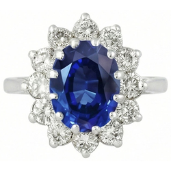 Bague Diamants Naturels Extraits des Mines ( et non cultivés en laboratoire ) Saphir Bleu Sri Lanka 6 Carats Or Blanc 14K