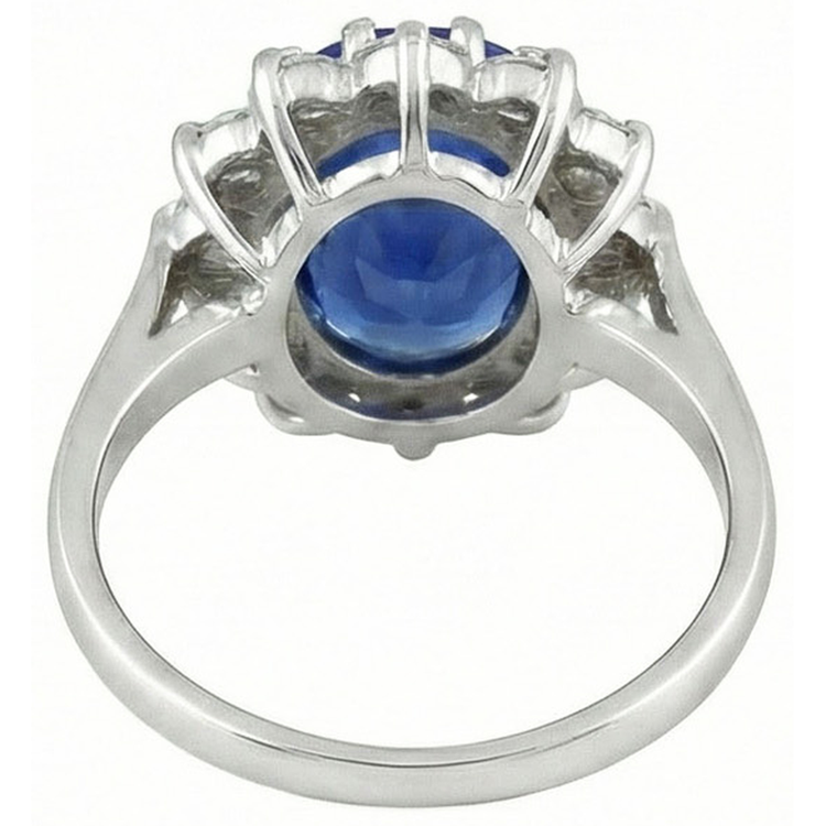 Bague Diamants Naturels Extraits des Mines ( et non cultivés en laboratoire ) Saphir Bleu Sri Lanka 6 Carats Or Blanc 14K