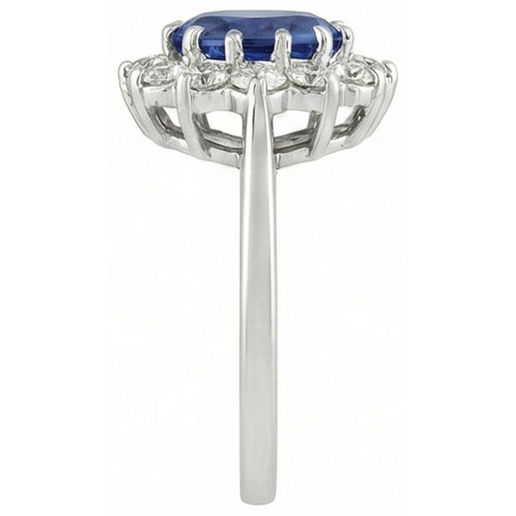Bague Diamants Naturels Extraits des Mines ( et non cultivés en laboratoire ) Saphir Bleu Sri Lanka 6 Carats Or Blanc 14K