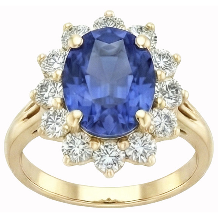 Bague Diamants Naturels Extraits des Mines ( et non cultivés en laboratoire ) Saphir Bleu Sri Lanka Taille Ronde 3 Ct