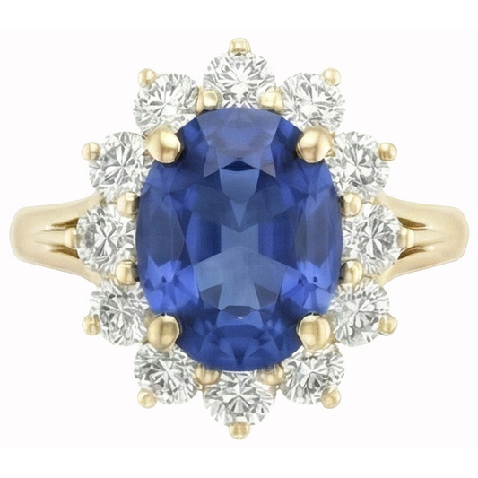 Bague Diamants Naturels Extraits des Mines ( et non cultivés en laboratoire ) Saphir Bleu Sri Lanka Taille Ronde 3 Ct