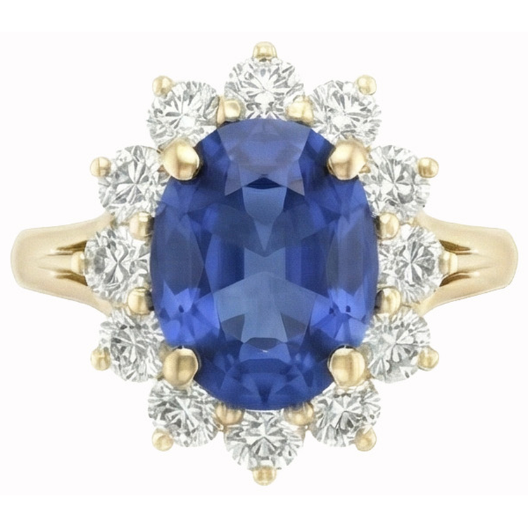 Bague Diamants Naturels Extraits des Mines ( et non cultivés en laboratoire ) Saphir Bleu Sri Lanka Taille Ronde 3 Ct