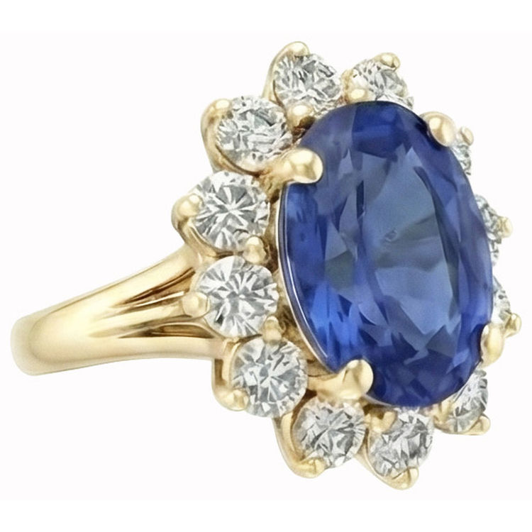 Bague Diamants Naturels Extraits des Mines ( et non cultivés en laboratoire ) Saphir Bleu Sri Lanka Taille Ronde 3 Ct