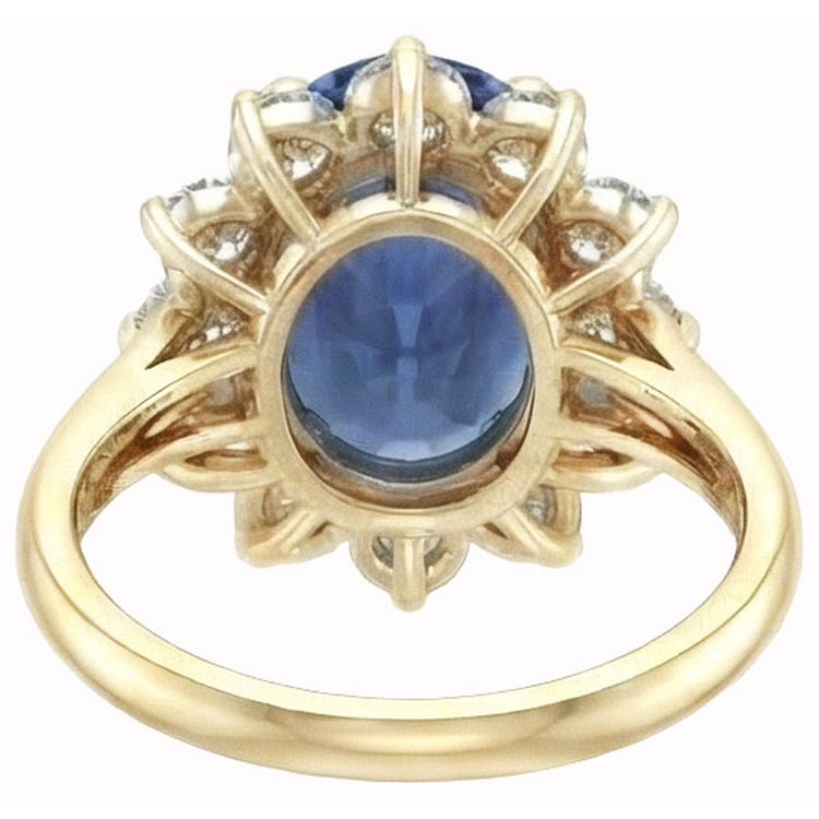 Bague Diamants Naturels Extraits des Mines ( et non cultivés en laboratoire ) Saphir Bleu Sri Lanka Taille Ronde 3 Ct