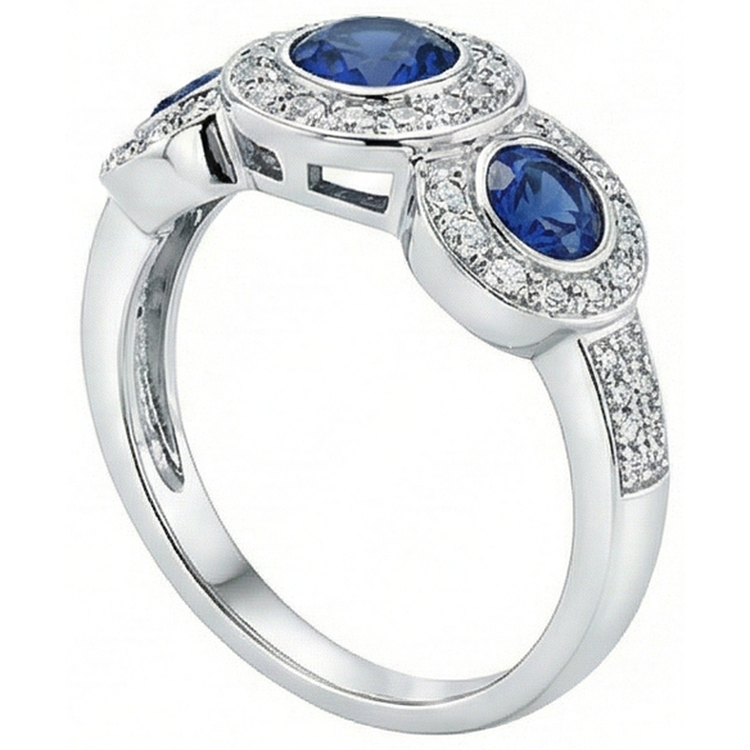 Bague Diamants Naturels Extraits des Mines ( et non cultivés en laboratoire ) Saphir Sri Lanka 4.51 Ct Style Or 3 Pierres