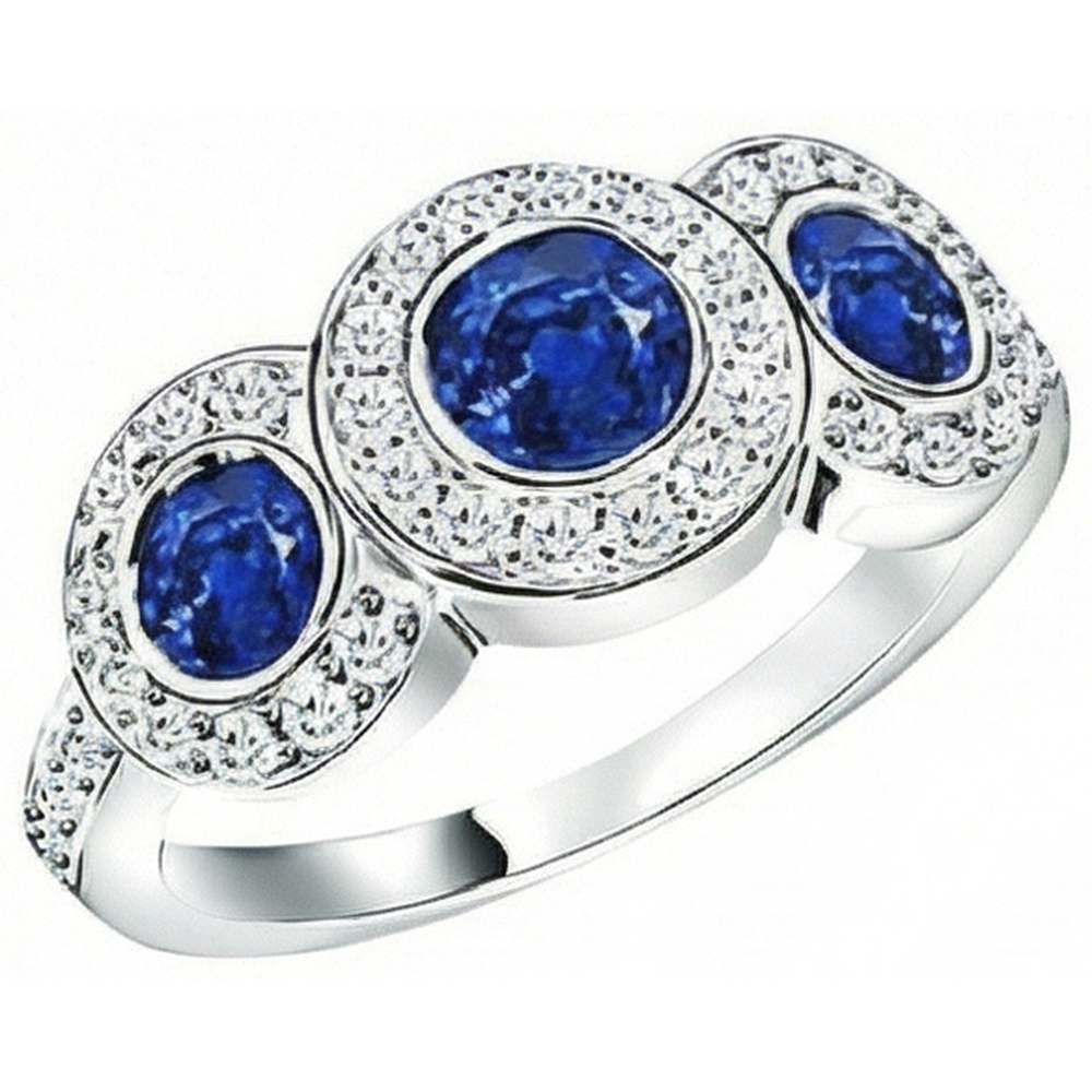 Bague Diamants Naturels Extraits des Mines ( et non cultivés en laboratoire ) Saphir Sri Lanka 4.51 Ct Style Or 3 Pierres