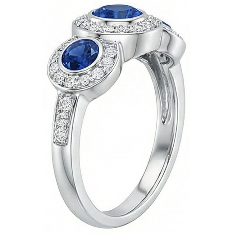 Bague Diamants Naturels Extraits des Mines ( et non cultivés en laboratoire ) Saphir Sri Lanka 4.51 Ct Style Or 3 Pierres