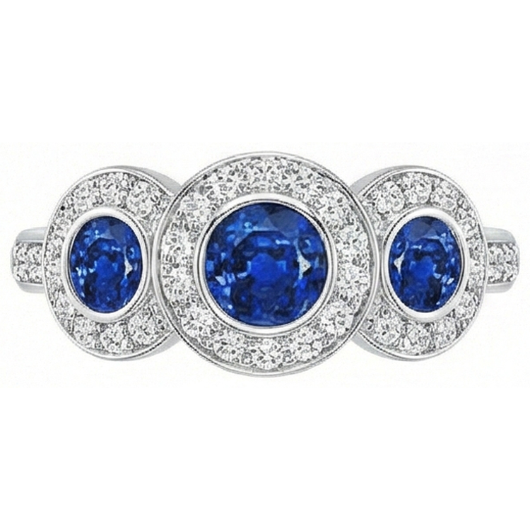 Bague Diamants Naturels Extraits des Mines ( et non cultivés en laboratoire ) Saphir Sri Lanka 4.51 Ct Style Or 3 Pierres