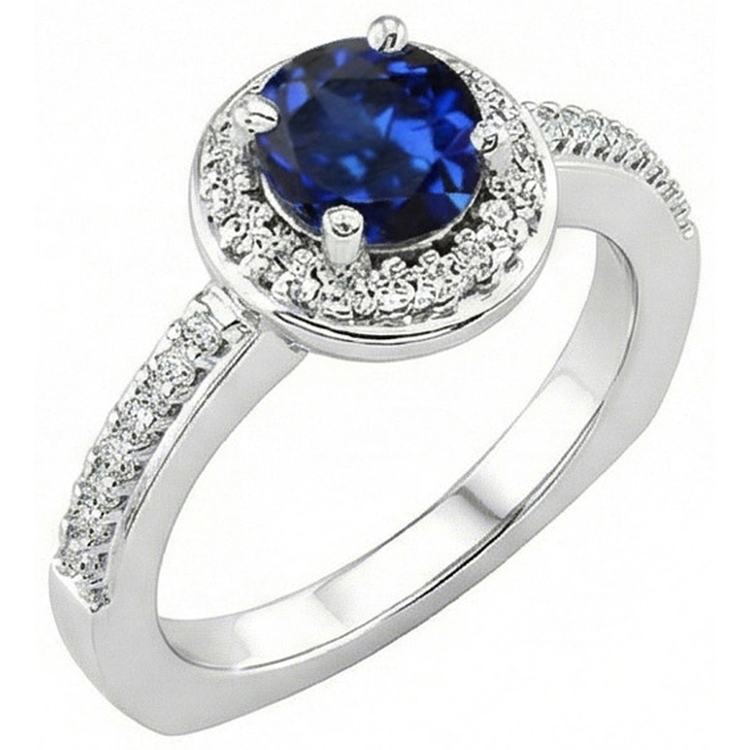 Bague Diamants Naturels Extraits des Mines ( et non cultivés en laboratoire ) Saphir Sri Lankais Ronds 5.76 Carats Or Blanc 14K