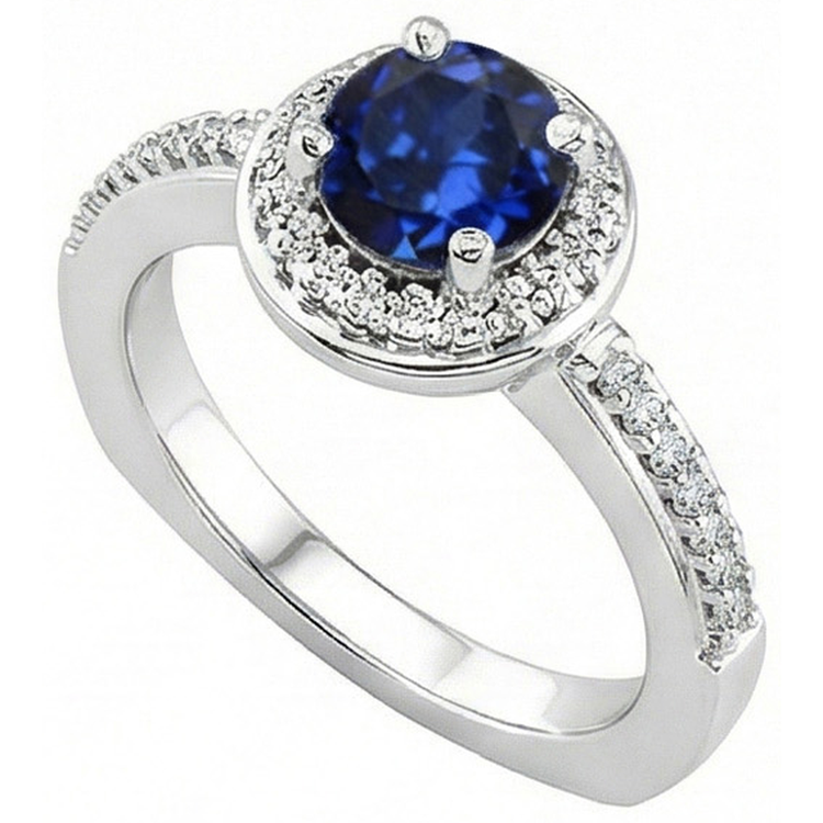 Bague Diamants Naturels Extraits des Mines ( et non cultivés en laboratoire ) Saphir Sri Lankais Ronds 5.76 Carats Or Blanc 14K
