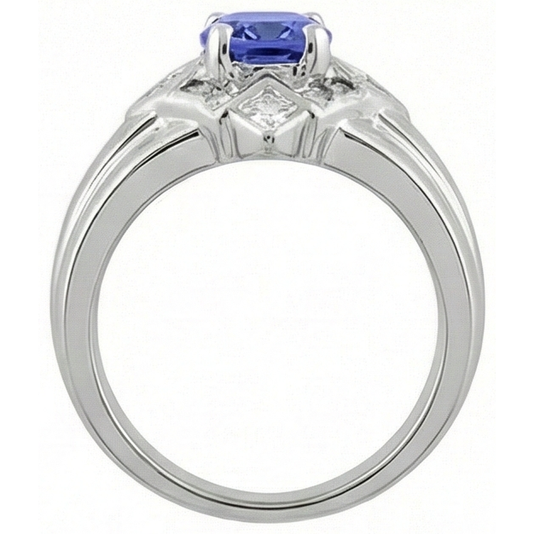 Bague Diamants Naturels Extraits des Mines ( et non cultivés en laboratoire ) Tanzanite Coussin 5 Carats Or Blanc 14K
