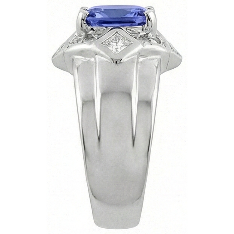 Bague Diamants Naturels Extraits des Mines ( et non cultivés en laboratoire ) Tanzanite Coussin 5 Carats Or Blanc 14K