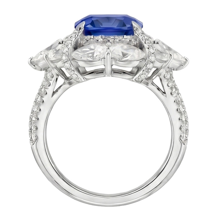 Bague Double Halo Coussin Saphir Poire Pavé Diamant Rond 4 Carats