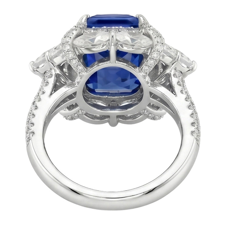 Bague Double Halo Coussin Saphir Poire Pavé Diamant Rond 4 Carats