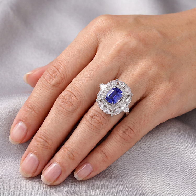 Bague Double Halo Coussin Saphir Poire Pavé Diamant Rond 4 Carats