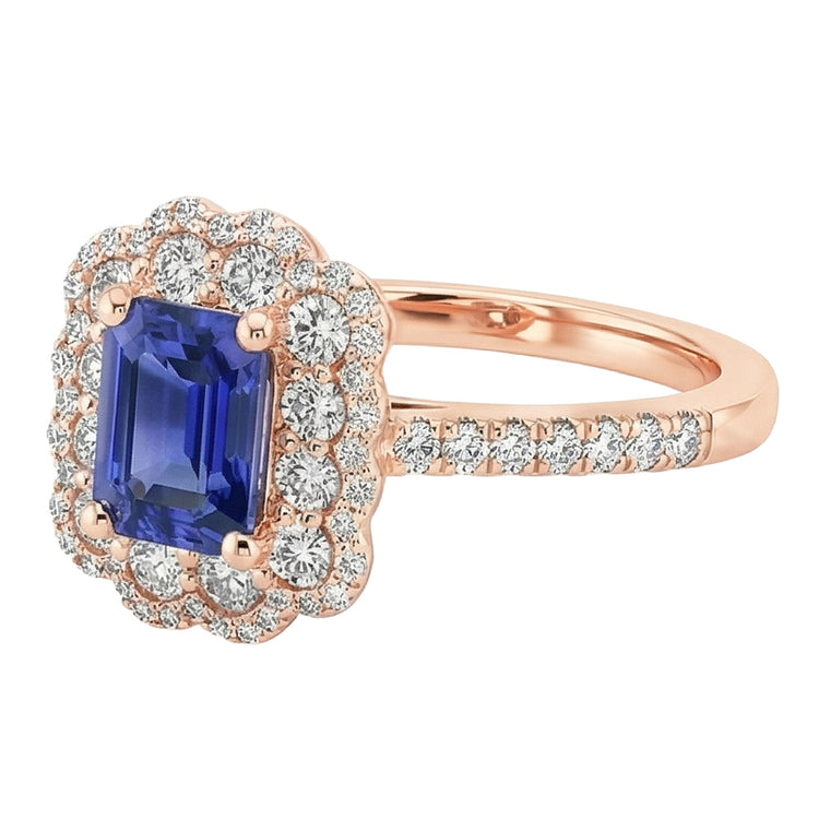 Bague Double Halo Emeraude Saphir Sri Lanka & Diamant Naturels Extraits des Mines ( et non cultivés en laboratoire ) 5 Carats