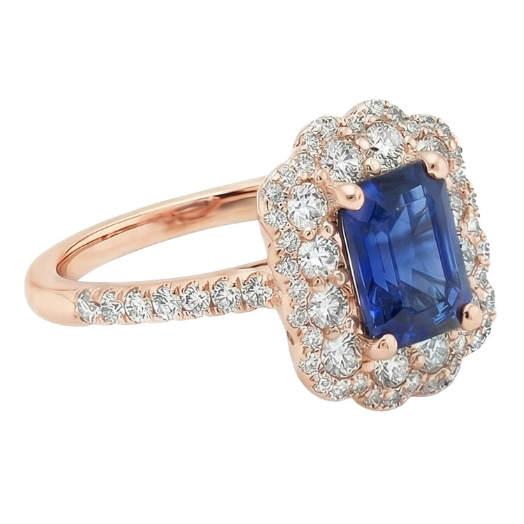 Bague Double Halo Emeraude Saphir Sri Lanka & Diamant Naturels Extraits des Mines ( et non cultivés en laboratoire ) 5 Carats