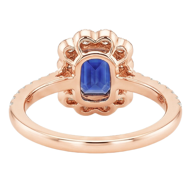 Bague Double Halo Emeraude Saphir Sri Lanka & Diamant Naturels Extraits des Mines ( et non cultivés en laboratoire ) 5 Carats