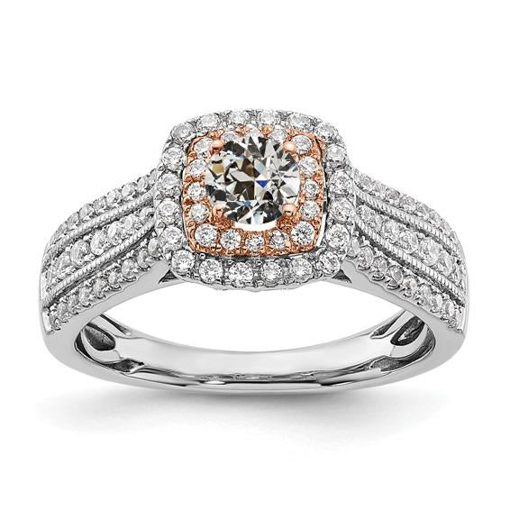 Bague Double Halo Naturel Diamant Taille Ancienne Accents Triple Rang 4 Carats Deux Tons