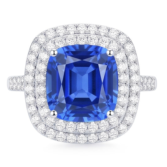 Bague Double Halo Ovale Ceylan Saphir 4 Carats Diamant Split Tige