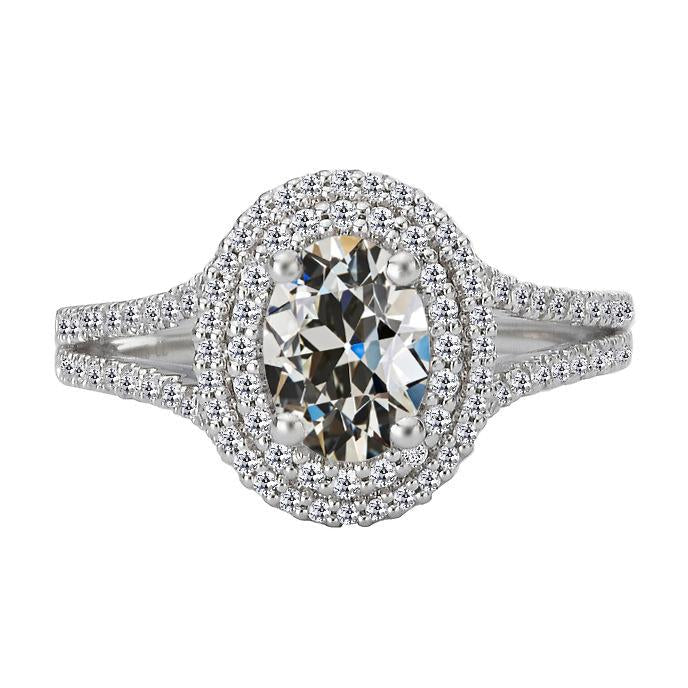 Bague Double Halo Ovale Véritable Diamant Taille Ancienne Serti 8 Carats