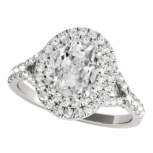 Bague Double Halo Ovale Vieux Mineur Naturel Diamant Tige Fendue 6.50 Carats