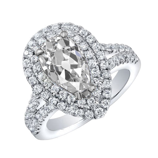 Bague Double Halo Poire Réel Diamant Taille Ancienne 5.15 Carats Tige Fendue