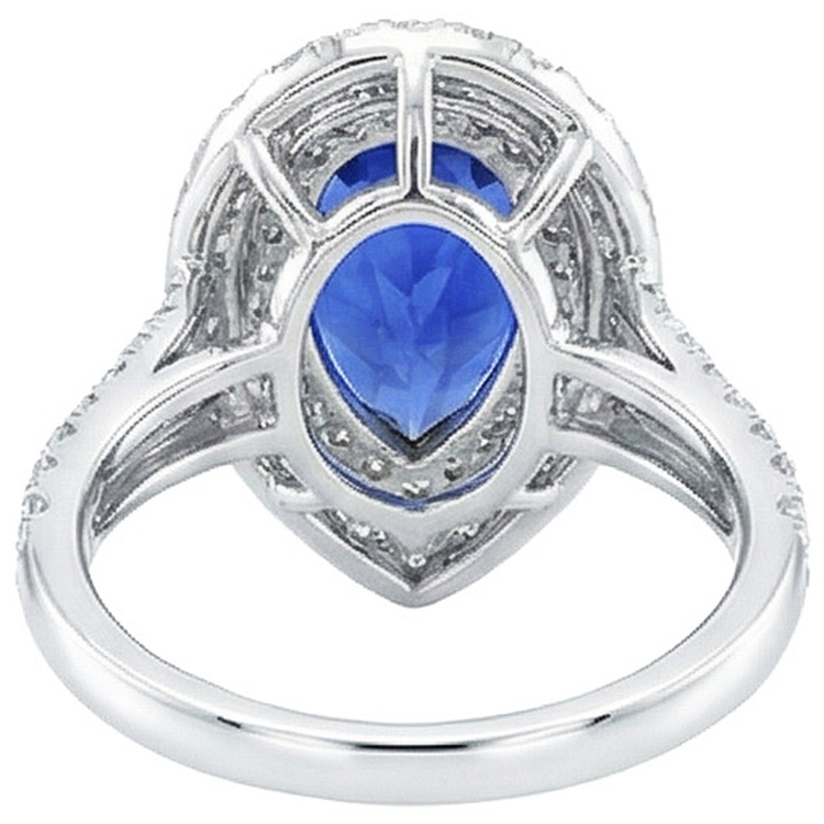 Bague Double Halo Poire Saphir Sri Lankais & Diamants 6.50 Carats