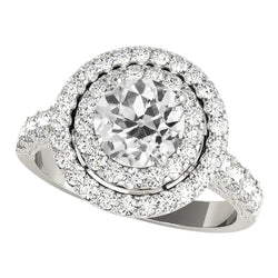 Bague Double Halo Ronde Vieux Mineur Réel Diamants Sertie Griffe 6 Carats