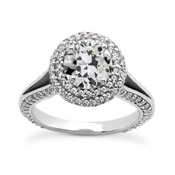 Bague Double Halo Ronde Vieux mineur Véritable Diamant 4 Griffes Sertie 5.75 Carats