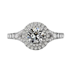 Bague Double Halo Ronde Vieux mineur Véritable Diamant Split Tige Sertie 5 Carats