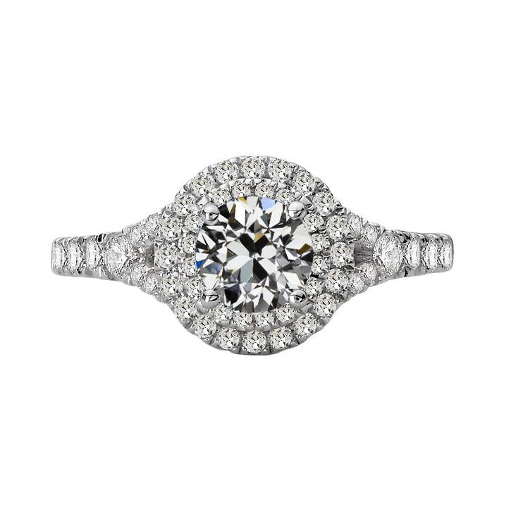 Bague Double Halo Ronde Vieux mineur Véritable Diamant Split Tige Sertie 5 Carats