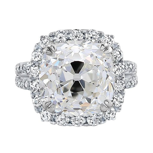 Bague Double Tige Halo Coussin Vieux mineur Réel Diamant 4.50 Carats