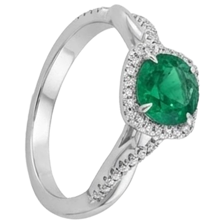 Bague Eagle Claw Prongs Solitaire Emeraude Vert avec Accents Diamant Naturels Extraits des Mines ( et non cultivés en laboratoire )
