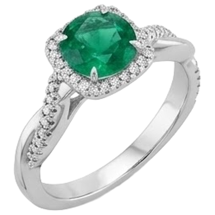 Bague Eagle Claw Prongs Solitaire Emeraude Vert avec Accents Diamant Naturels Extraits des Mines ( et non cultivés en laboratoire )