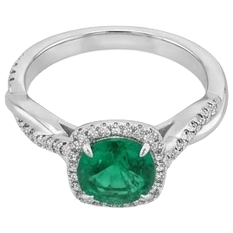 Bague Eagle Claw Prongs Solitaire Emeraude Vert avec Accents Diamant Naturels Extraits des Mines ( et non cultivés en laboratoire )