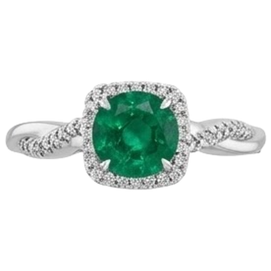 Bague Eagle Claw Prongs Solitaire Emeraude Vert avec Accents Diamant Naturels Extraits des Mines ( et non cultivés en laboratoire )