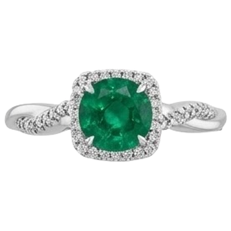 Bague Eagle Claw Prongs Solitaire Emeraude Vert avec Accents Diamant Naturels Extraits des Mines ( et non cultivés en laboratoire )