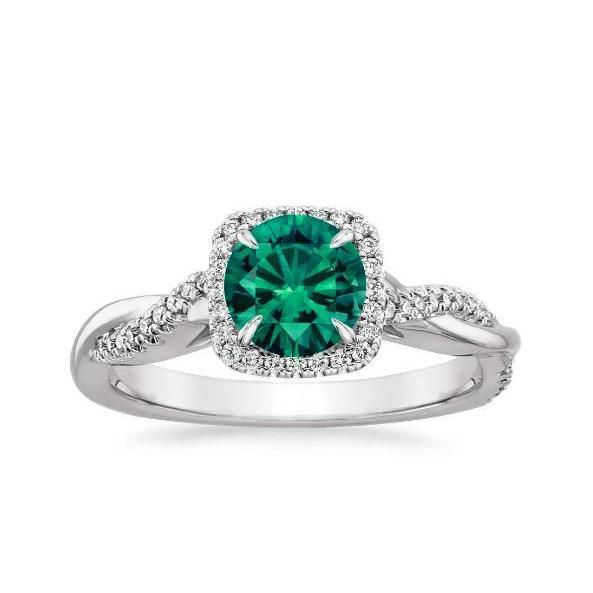Bague Eagle Claw Prongs Solitaire Emeraude Vert avec Accents Diamant