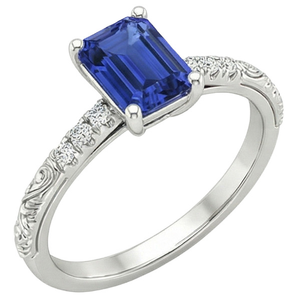 Bague Emeraude Gemme avec Accents Saphir Bleu & Diamant Naturels Extraits des Mines ( et non cultivés en laboratoire ) 3.50 Carats